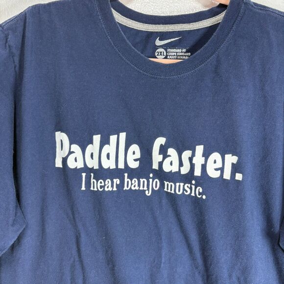 Nike Mens Vintage Paddle Faster I Hear Banjo Music Funny Tee Shirt Blue 2XL - Picture 1 of 5